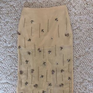 Zara Beige Embellished Midi Skirt